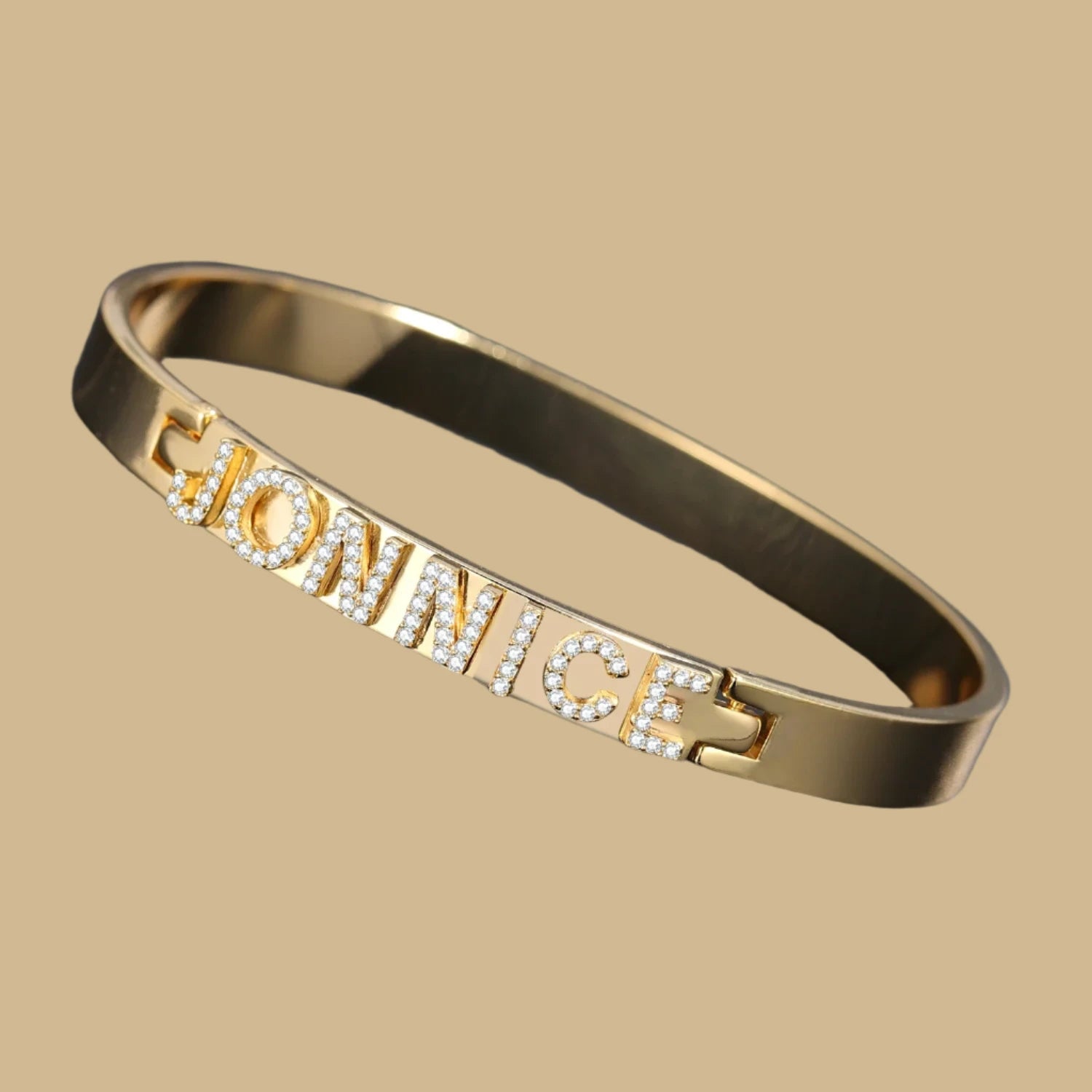 Custom Name Bangle with CZ Stones - up to 9 letters