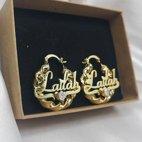 Heart Zircon Name Hoop Earrings