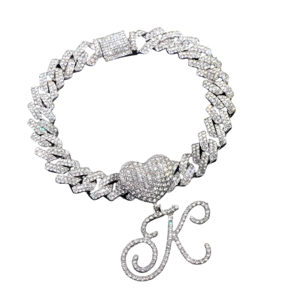 Iced Out Cursive Initial Letter Cuban Anklet