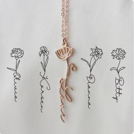 Personalized Birth Flower Chain Necklace